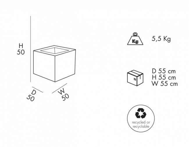 Кашпо пластиковое Iris Vase антрацит 500х500х500 мм
