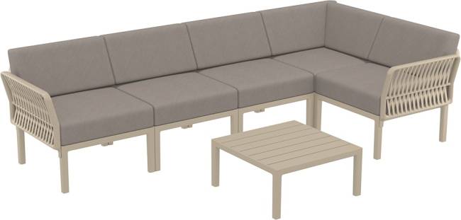 Комплект пластиковой мебели Portofino Lounge Corner бежевый, светло-коричневый Комплект пластиковой мебели Portofino Lounge Corner бежевый, светло-коричневый