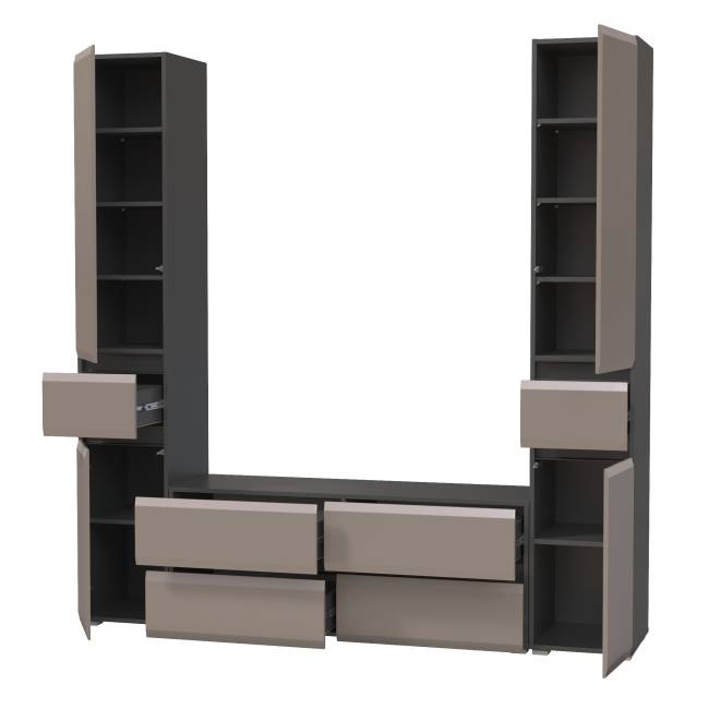 Два шкафа с ящиками и тумба под ТВ Сидней цвет антрацит/МДФ веллюто капучино