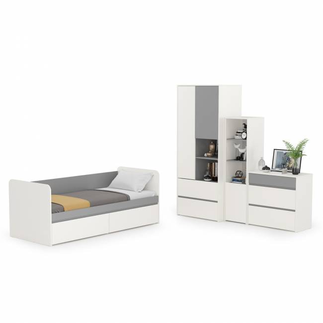 Мебель детская Торонто компоновка № 26 цвет белый шагрень/стальной серый