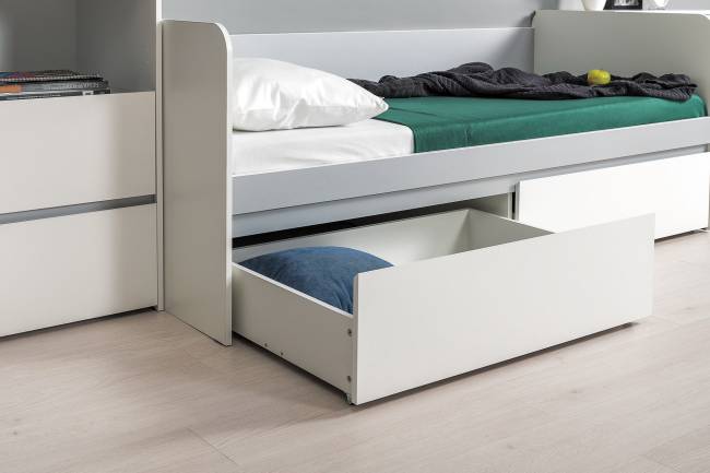 Мебель детская Торонто компоновка № 26 цвет белый шагрень/стальной серый