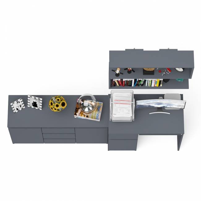 Стол компьютерный Мори МС-1 левый с верхней полкой и комодом с дверками и ящиками цвет графит