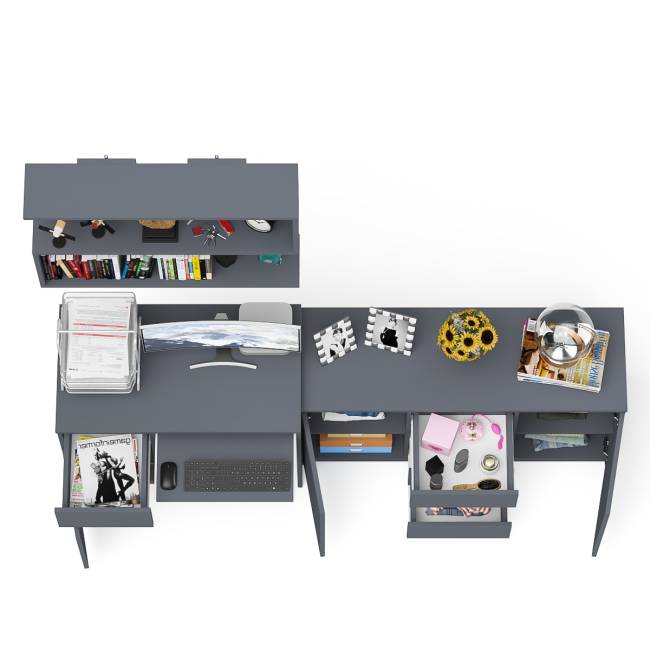 Стол компьютерный Мори МС-1 левый с верхней полкой и комодом с дверками и ящиками цвет графит