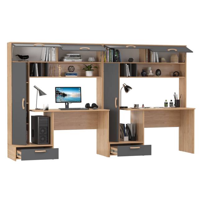 Лайт столы письменные 03.243Н с верхними полочками цвет гикори рокфорд натуральный/тёмно-серый