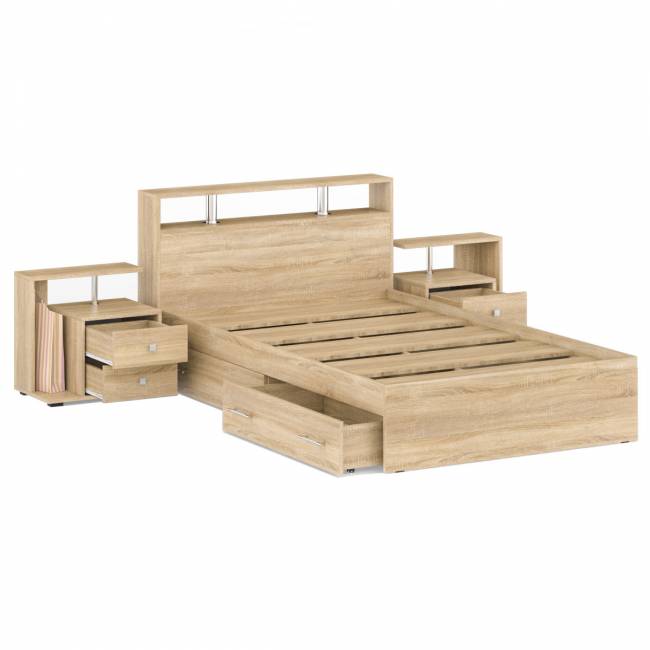 Кровать с ящиками 1200 Камелия + две тумбы цвет дуб сонома