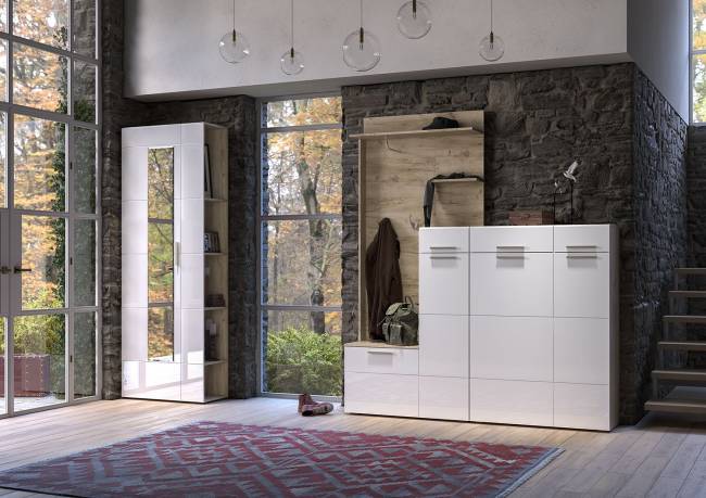 Тумба Лайн 13.234 цвет дуб крафт серый/фасады МДФ белый глянец