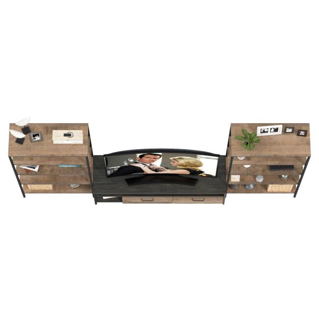 Два открытых стеллажа с полками и ТВ-тумба Трувор цвет дуб гранж песочный/интра