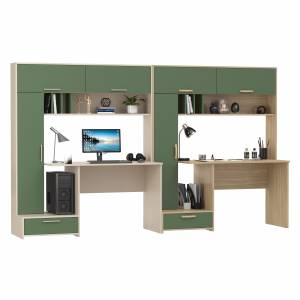 Два письменных стола с пеналом Лайт 03.243Н цвет сатин/дымчатый зелёный/плэйн/дымчатый зелёный