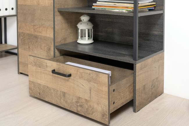 Два комода с дверками и ящиками и навесная полка Трувор цвет дуб гранж песочный/интра