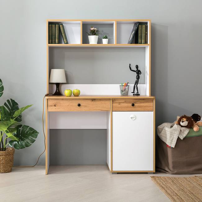 Стол письменный Вуди 12.42 цвет белый премиум/дуб крафт золотой