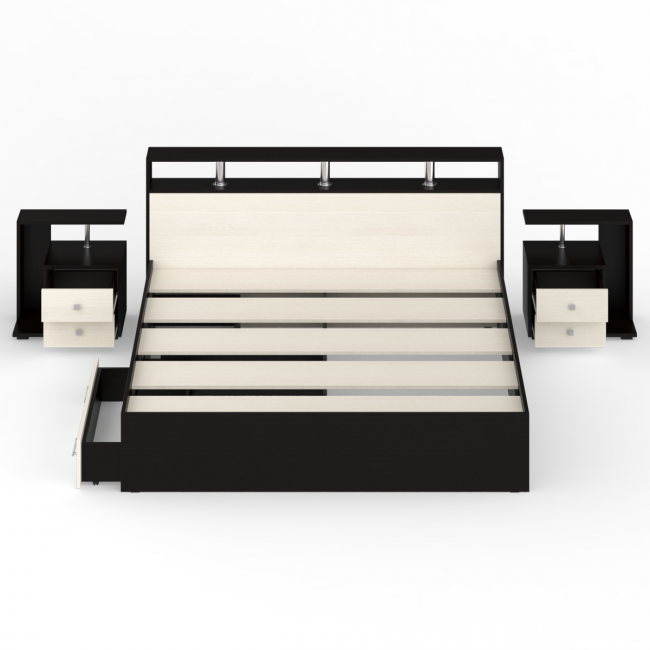 Кровать с ящиками 1800 Камелия + две тумбы цвет венге/дуб лоредо