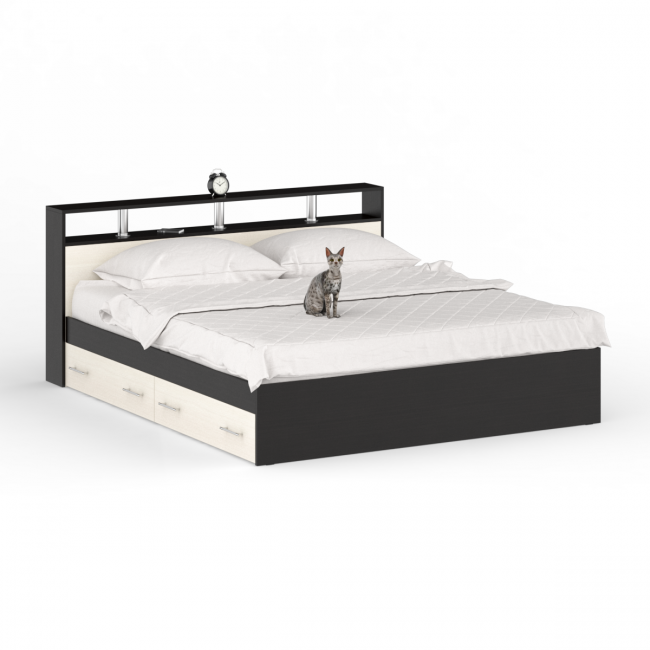 Кровать с ящиками 1800 Камелия + две тумбы цвет венге/дуб лоредо