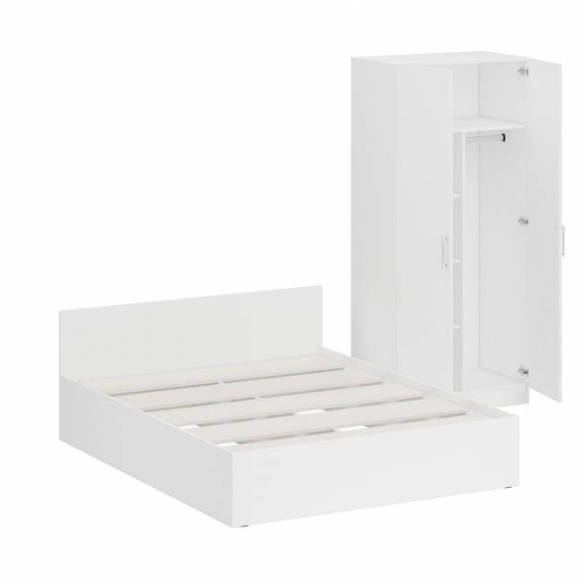 Кровать белая двуспальная 1600 со шкафом для одежды 2-х створчатым Стандарт цвет белый