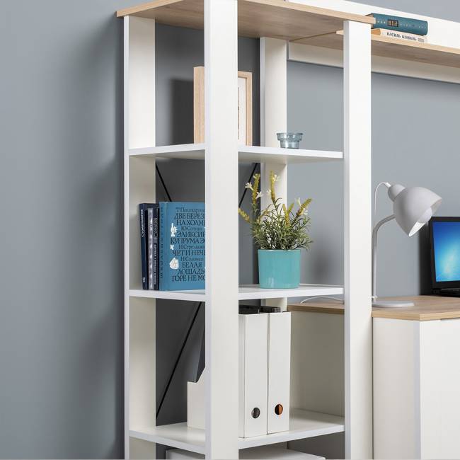 Стеллаж открытый Джастин 13.354 цвет белый шагрень/дуб белый эксклюзив Стеллаж открытый Джастин 13.354 цвет белый шагрень/дуб белый эксклюзив