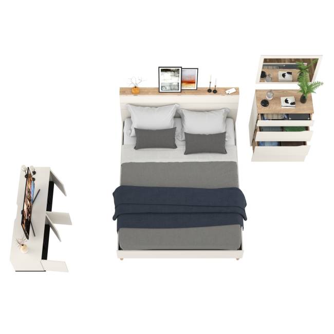 Мебель для спальни Муссон 1600 с тумбой для аппаратуры 13.276 цвет белый/чёрный/дуб эндгрейн элегантный