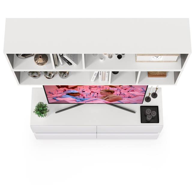 Тумба для ТВ с двумя полками Сидней цвет белый/чёрный/фасады МДФ белый глянец