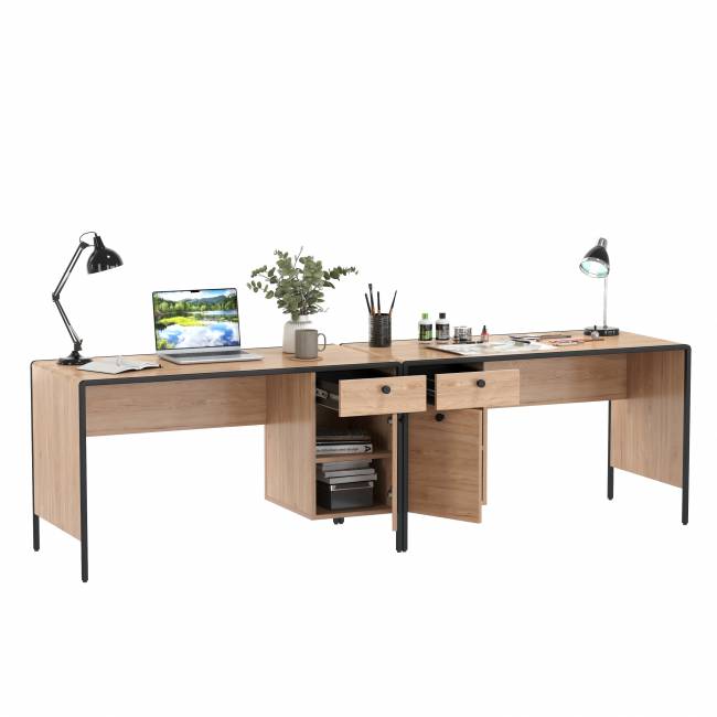 Два письменных стола Брюс цвет чёрный/Battle rock Santiago/столешница МДФ ель карпатская Два письменных стола Брюс цвет чёрный/Battle rock Santiago/столешница МДФ ель карпатская