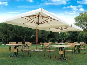 Зонт профессиональный двухкупольный 3.5х7 м Wood Double имитация ироко, слоновая кость 3500х7000 мм