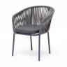 "Бордо" стул плетеный из роупа, каркас алюминий темно-серый (RAL7024) муар, роуп серый 15мм, ткань темно-серая 027