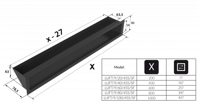 Люфт черная 9x80