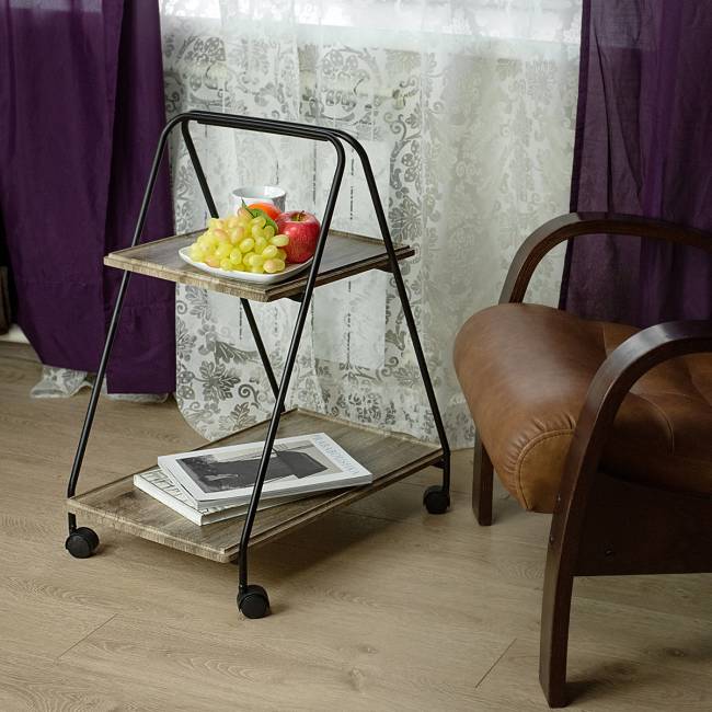 Стол сервировочный Милн черный/дуб крымский состаренный