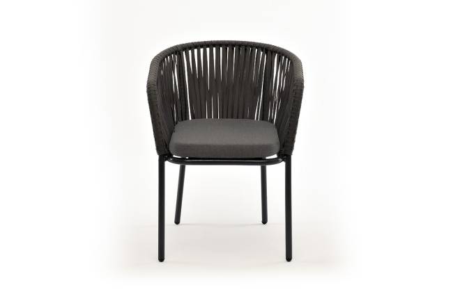 "Бордо" стул плетеный из роупа, каркас алюминий темно-серый (RAL7024) муар, роуп серый 15мм, ткань темно-серая 019